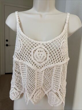 Rachel Zoe Cream Crochet Tank Top